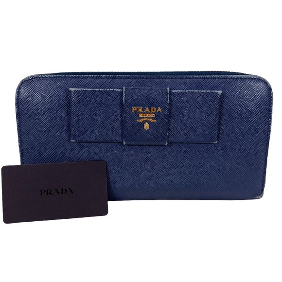 Authentic Prada Wallet Long Zippy Blue Leather Vintage - Picture 1 of 9